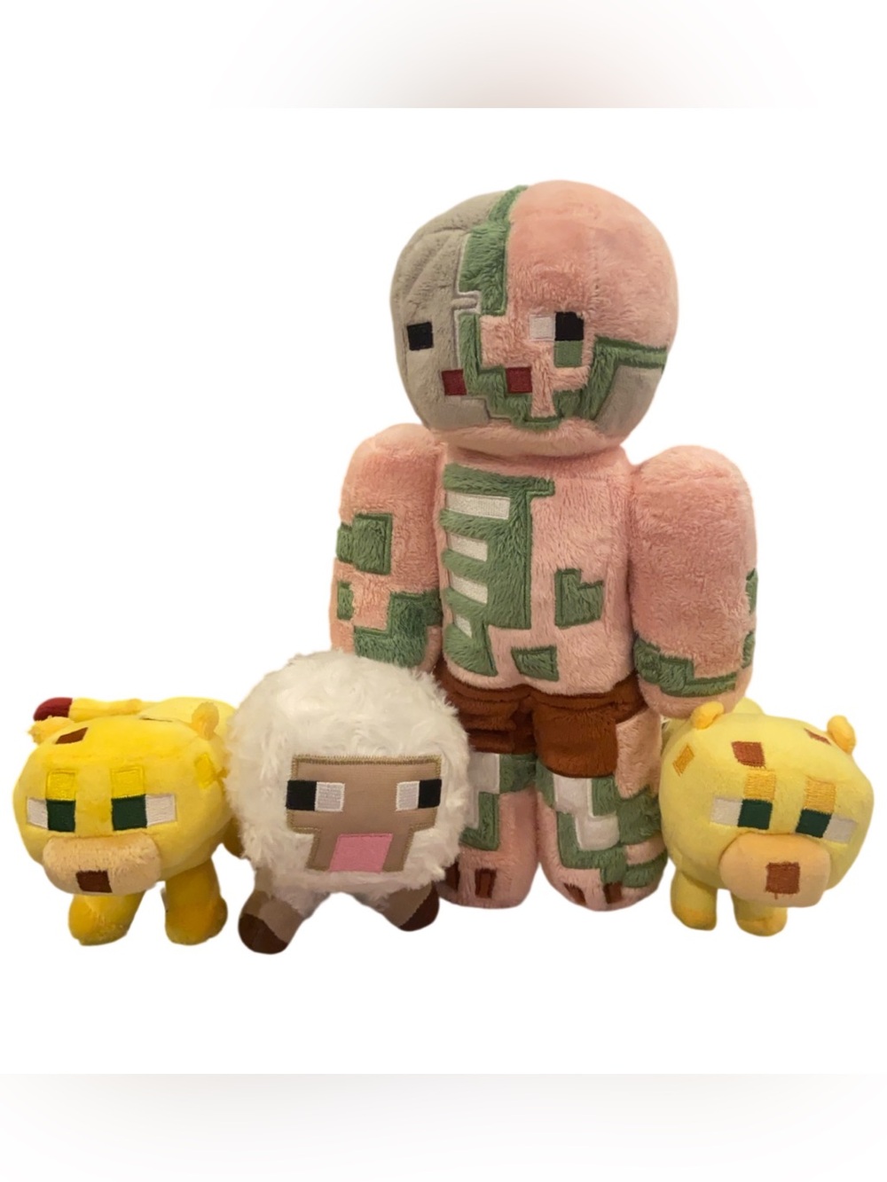 Minecraft 13" Plush Lot ZOMBIE PIGMAN Mojang Jinx Baby Ocelot x 2 & White Sheep